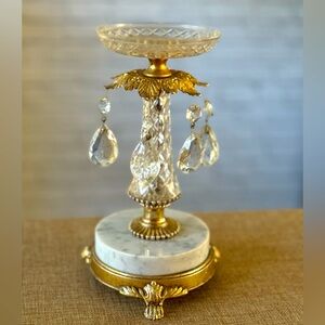 Rare Vintage Antique Candle Holder with Italian Marble Base, Crystals